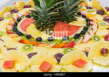 compositions of fresh fruit cut for buffets. typical summer fruits of Sicily, refreshing and healthy. Stock Photo