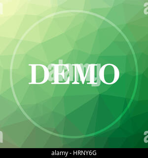 Demo icon. Demo website button on green low poly background. Free try concept. Try version. Test application. Stock Photo