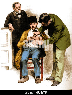 Louis Pasteur Supervising Rabies Inoculation, 1885 Stock Photo