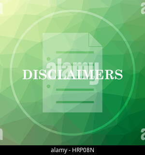 Disclaimers icon. Disclaimers website button on green low poly background. Stock Photo