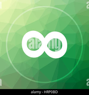 Infinity sign icon. Infinity sign website button on green low poly background. Stock Photo