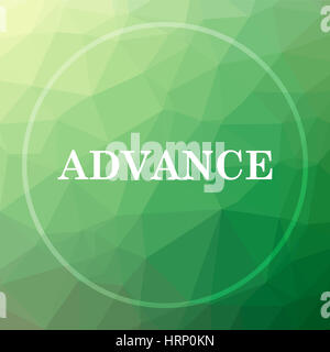 Advance icon. Advance website button on green low poly background. Stock Photo