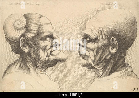 Two Deformed Heads by Wenceslaus Hollar Stock Photo