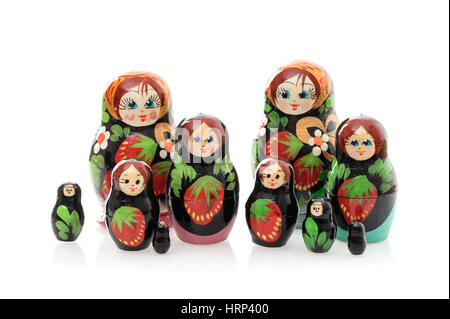 set of matryoshka or babushkas, Russian nesting dolls isolated on white background Stock Photo