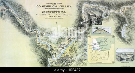 Map, Johnstown Flood, Pennsylvannia, 1889 Stock Photo