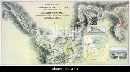 Map, Johnstown Flood, Pennsylvannia, 1889 Stock Photo