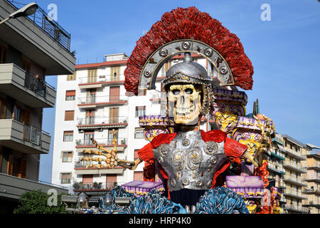 Acireale (CT), Italy - February 28, 2017: allegorical float depicting a skeleton dressed as a Roman soldier during the carnival parade Stock Photo