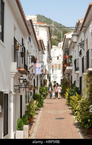 Village street, whitewashed village (pueblo blanco), Frigiliana, Costa ...