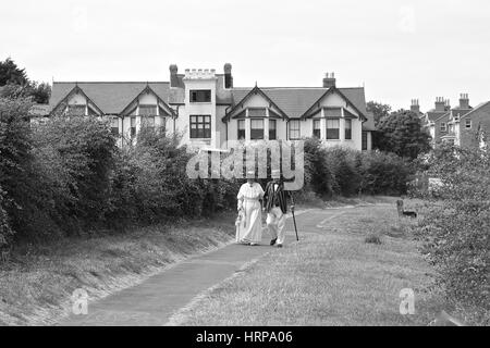 Two Victorian Strollers at Dimbola Lodge Photographic Museum and Galleries, Freshwater Bay, Isle of Wight Stock Photo