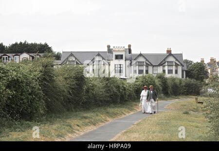 Two Victorian Strollers at Dimbola Lodge Photographic Museum and Galleries, Freshwater Bay, Isle of Wight Stock Photo