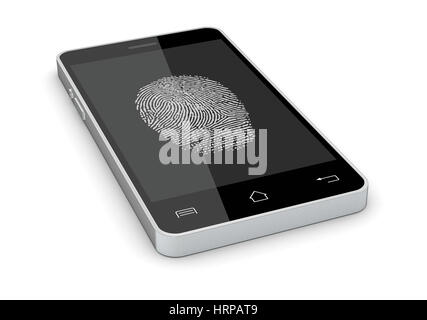 one smartphone with a fingerprint on the screen, concept of privacy and safety (3d render) Stock Photo
