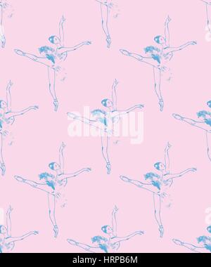 Ballerinas seamless background. Seamless vector pattern of beautiful blue ballet dancers on gentle pink background. Stock Vector