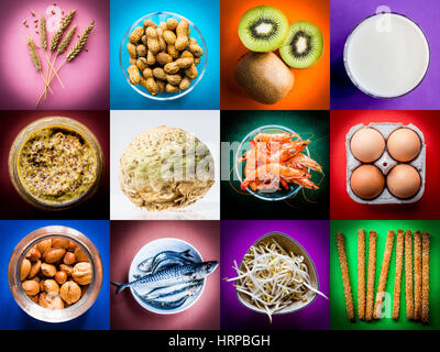 Different allergenic food products. Stock Photo