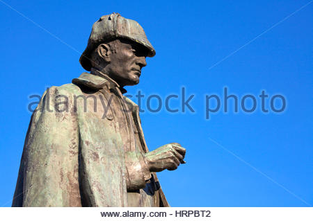 Sherlock Holmes statue, in memory of the Scottish author and creator of the character, Sir Arthur Conan Doyle 1859 – 1930, Edinburgh Scotland Stock Photo