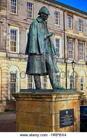 Sherlock Holmes statue, in memory of the Scottish author and creator of the character, Sir Arthur Conan Doyle 1859 – 1930, Edinburgh Scotland Stock Photo