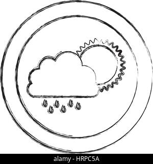 monochrome blurred circular frame with cloud with rain and sun Stock Vector