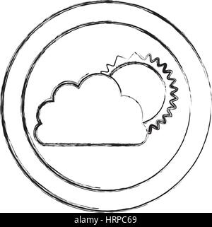 monochrome blurred circular frame with cloud and sun Stock Vector