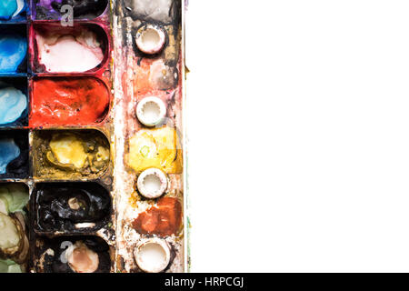 Colorful Watercolor Palette close up on blurry focus. Stock Photo