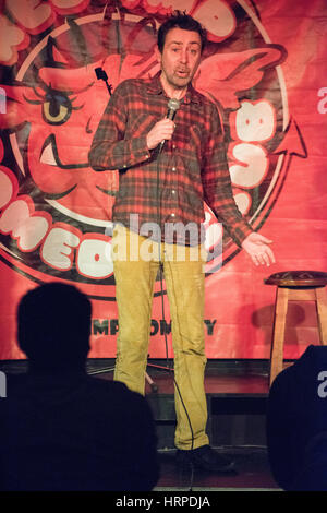 Comedian and writer Sean Hughes at The Red Imp Comedy Club @ The Rose and Crown Pub Walthamstow, London E17.   Red Imp is an independent comedy club founded and hosted by comedian Susan Murray it attracts a wealth of A list comedy talent many of whom use the venue as an opportunity to test out new material. Stock Photo