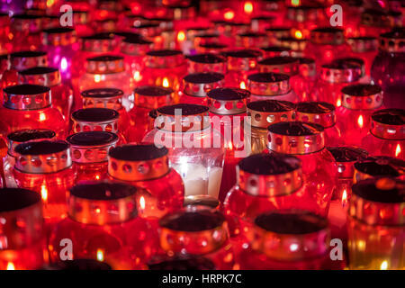 Group of candles - lamps with candle lights. All Saint's Day. Stock Photo