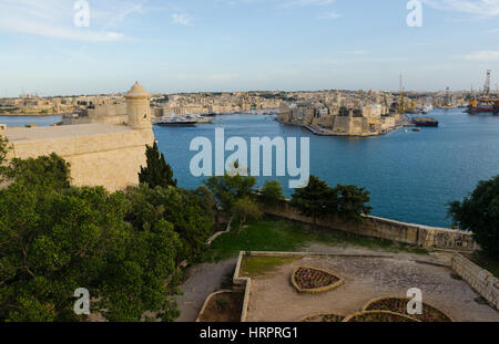 Grand Harbour at sunset in Malta Stock Photo