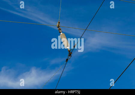 Part of electric configuration in the railway at station, Koprivshtitsa, Bulgaria Stock Photo