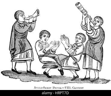 An illustration of Anglo Saxon Dance in the 8th Century scanned at high resolution from a book printed in 1831.  Believed copyright free. Stock Photo