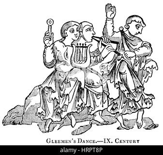 An illustration of a Gleemans Dance in the 9th Century scanned at high resolution from a book printed in 1831.  Believed copyright free. Stock Photo