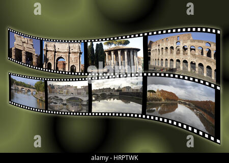 Movie film with classic images of Rome relating to archaeological sites and locations along the Tiber River Stock Photo