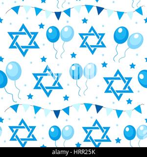 Happy Israel Independence Day seamless pattern with flags and bunting. Jewish Holidays endless background, texture. Jewish backdrop. Vector illustration. Stock Vector