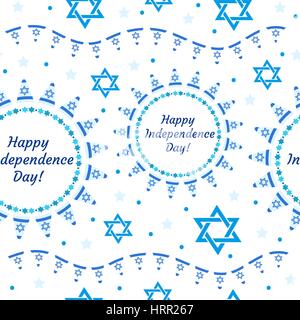 Happy Israel Independence Day seamless pattern with flags and bunting. Jewish Holidays endless background, texture. Jewish backdrop. Vector illustration. Stock Vector