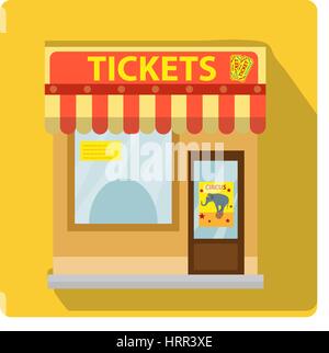 Cashier building with tickets to the circus icon flat style with long shadows, isolated on white background. Vector illustration. Stock Vector