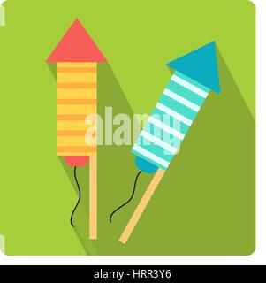 Rockets for fireworks icon flat style with long shadows, isolated on white background. Vector illustration. Stock Vector