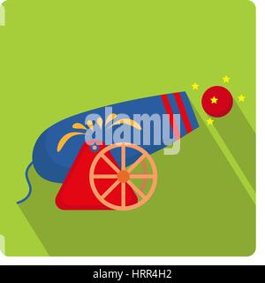 Circus Cannon icon flat style with long shadows, isolated on white background. Vector illustration. Stock Vector