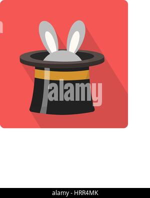 Magician hat with a rabbit icon flat style with long shadows, isolated on white background. Vector illustration. Stock Vector