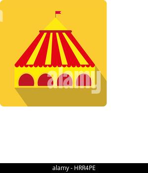 Circus pavilion, yellow tent icon flat style with long shadows, isolated on white background. Vector illustration. Stock Vector