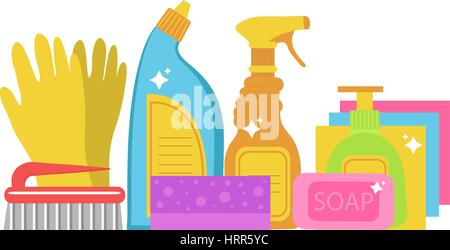 Household supplies, cleaning services tools and detergent bottles. Cleaning  supplies, detergents, brush, bucket and mop vector Illustration set. House  Stock Vector Image & Art - Alamy