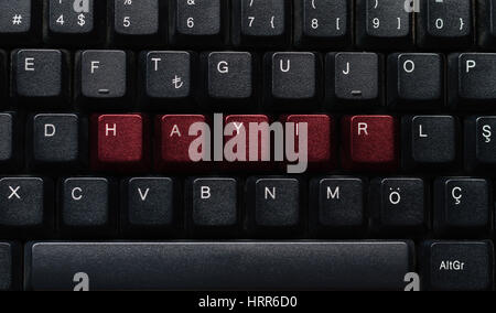 Word "NO" meaning "HAYIR" in Turkish written on a keyboard in a row with red keys Stock Photo