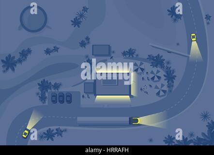Night Lights Cars On Road Traffic Concept Top Angle View Stock Vector
