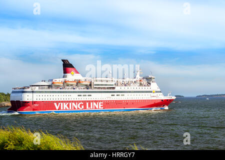 Helsinki, Finland - August 4, 2012: Cargo-passenger cruise ferry Viking Line - Gabriella goes from port Helsinki across Bay Kruunuvuorenselka near isl Stock Photo