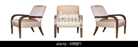 Textile modern grey chair isolated on white background. View from different sides - front and two side views Stock Photo