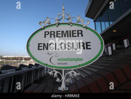 A general view of the Premier Enclosure sign at Dunstall Park