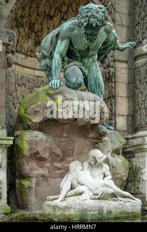 Polyphemus Surprising Acis and Galatea, sculptures at the Medici Fountain / La fontaine Médicis in the Jardin du Luxembourg, Paris. Stock Photo