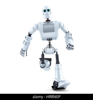 Running robot. Isolated on white. Contains clipping path Stock Photo