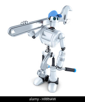 Robot with tools. Isolated on white. Contains clipping path Stock Photo