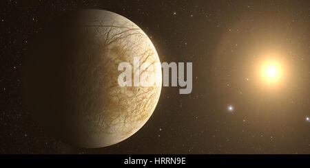 moon europa with beautiful sunset. Check my gallery for other sunsets and sunrises in space. Stock Photo