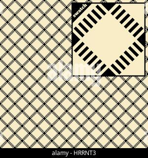 Seamless pattern with source swatch. Stylish elegant texture. Regularly repeating geometrical elements, shapes, small squares, dashed lines, rhombuses Stock Vector