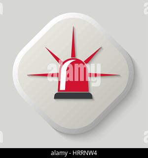 Police and ambulance red flasher with a white patch of light on the gray convex button. Vector element of graphic design Stock Vector