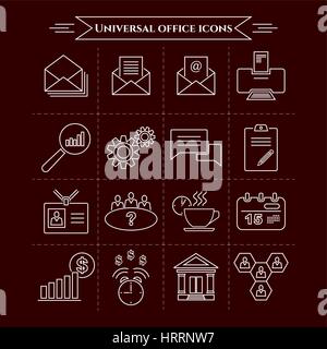 Set of universal office and organizational icons. Thin line style. Vector element of graphic design Stock Vector