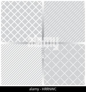Seamless pattern. Collection of four classical simple textures. Regularly repeating geometrical elements, shapes, dashed lines, dots, diamonds, rhombu Stock Vector